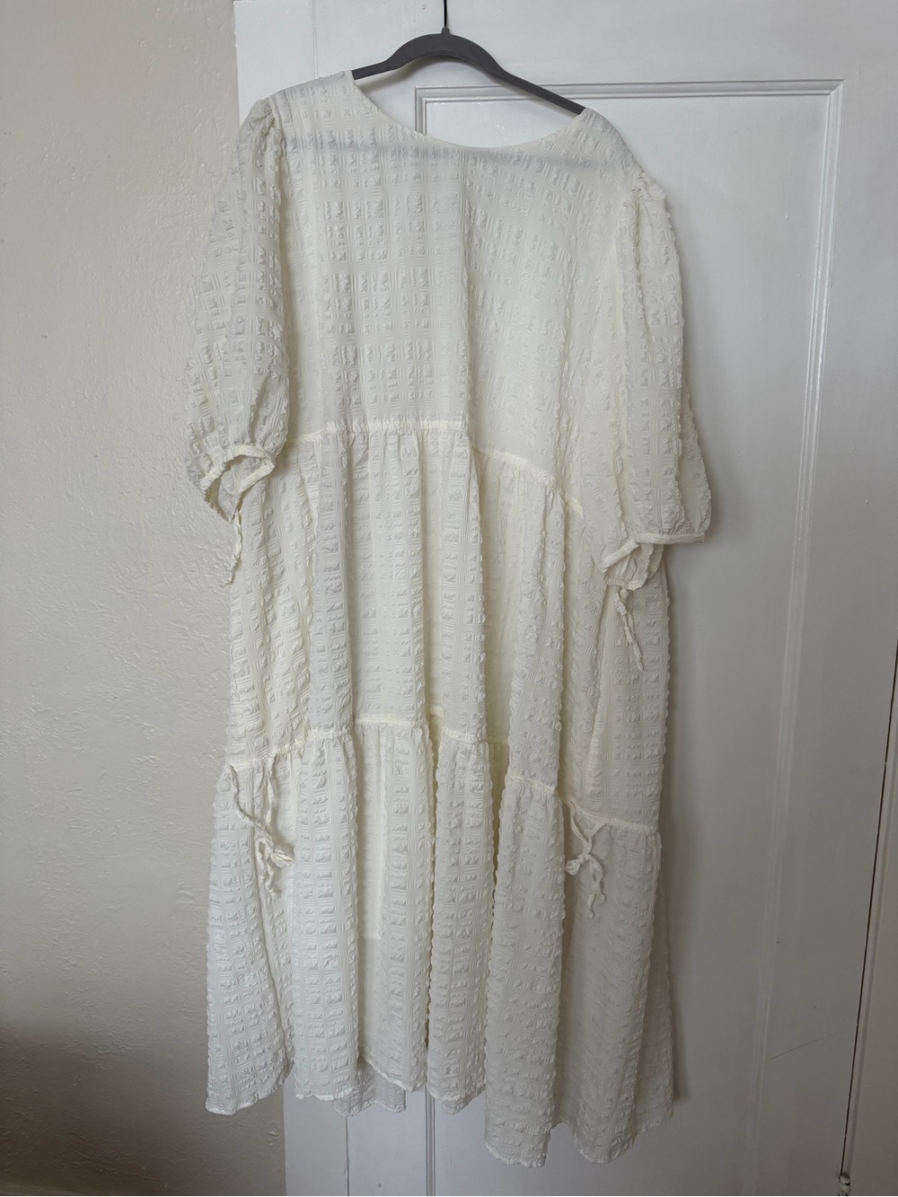 Cream Tiered Maxi Dress with Textured Fabric